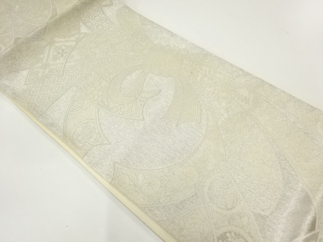 未使用品　束ね熨斗に花古典柄模様織出し袋帯（未仕立て）